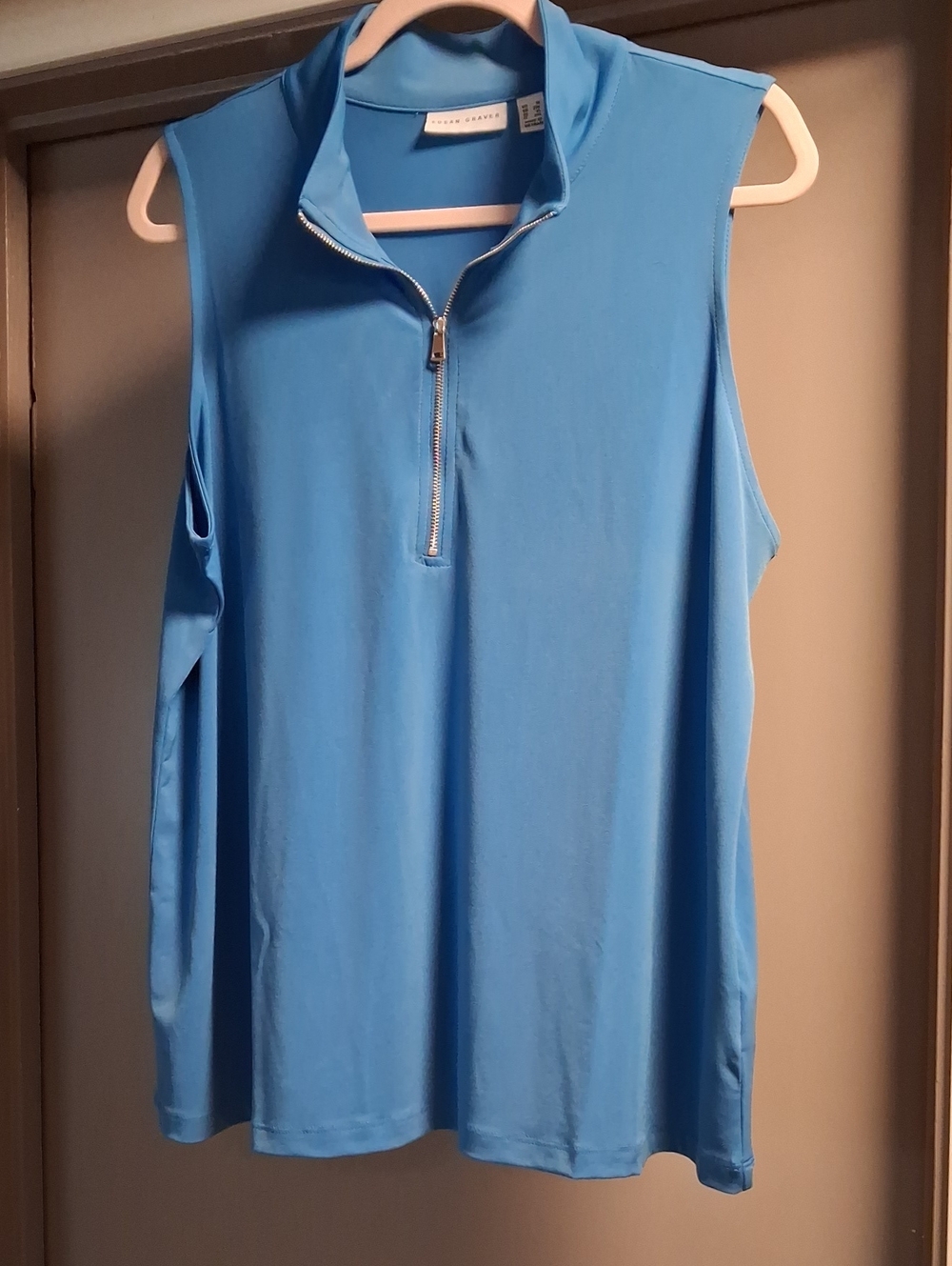 Susan Graver Sleeveless Zip-Front Tank Top - Light Blue
